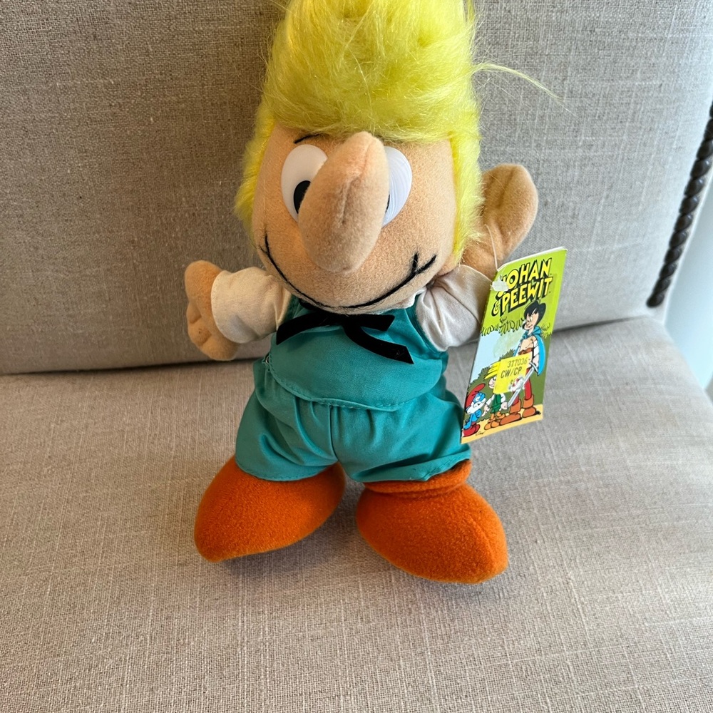 Vintage 1983Johan & Peewit Colorful Plush Toy with Orange and Green Outfit
